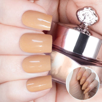 Nails featuring a rich, warm brown matte powder with a velvety, earthy texture.