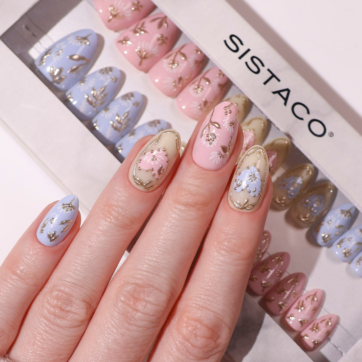 Champagne Lace - Almond Sustainable Nails - Pre-Order