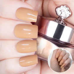 Nails featuring a rich, warm brown matte powder with a velvety, earthy texture.
