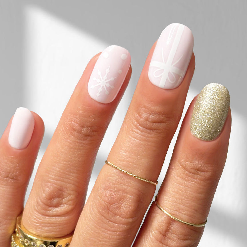Frosted Cheer - Oval Sustainable Nails — tight close-up of the nail design