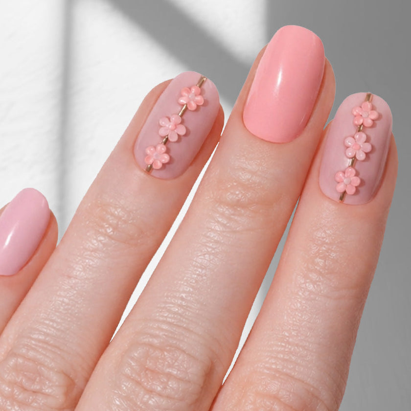 Petal Pressed - Oval Sustainable Nails — tight close-up of the nail design