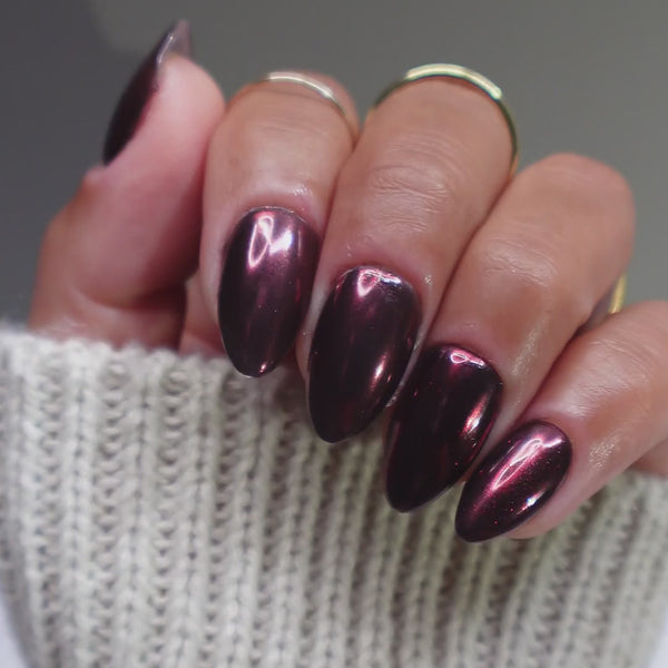 Wineberry nail powder — finished nails moving to show the finish